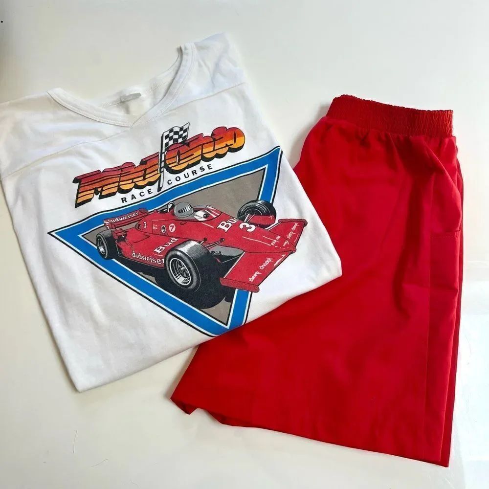 Retro Cherry Red Vintage 1980s High Waisted Front Pocket Cotton Shorts